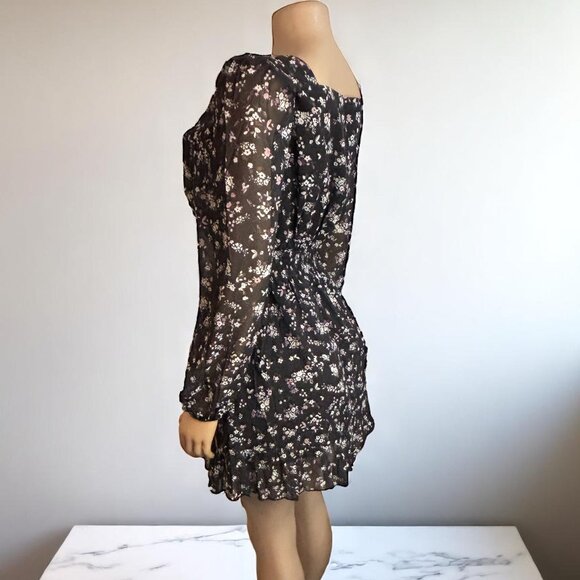 Black Ruffled Floral Short Dress - Picture 6 of 9